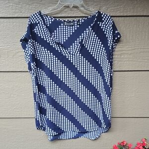 7th ave NY&Co navy white Stripe. Pullover Blouse Large